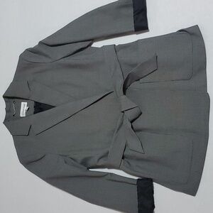 Calvin Klein Women Grey Belted Wrap Cross Blazer Two front Pockets 100% lining
